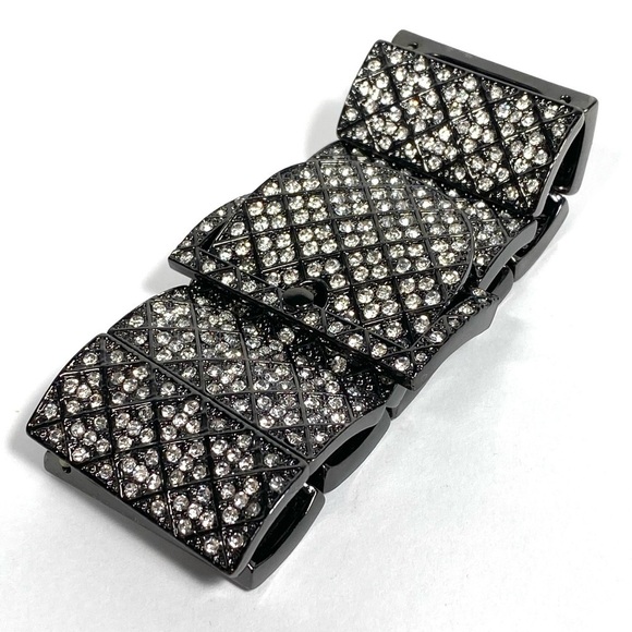 Joan Rivers Bracelet Stretch Black Rhinestones Buckle Marked - Picture 2 of 11